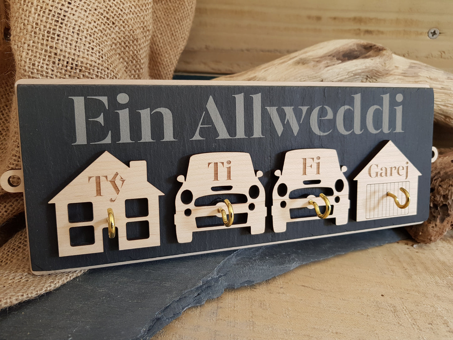 Persoanlised Slate & Wood Key Hook