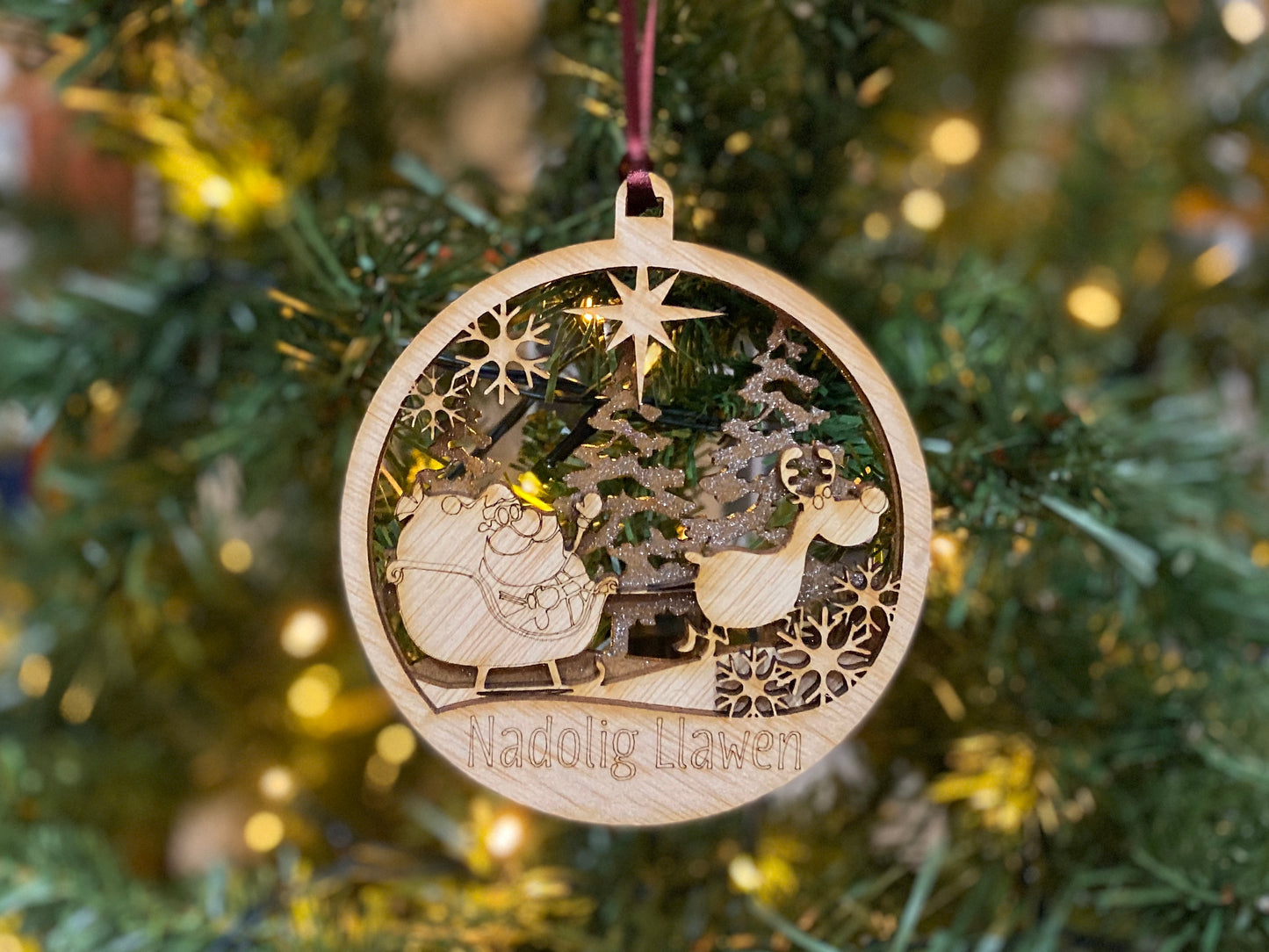 Santa's Sleigh 3D Wooden Bauble