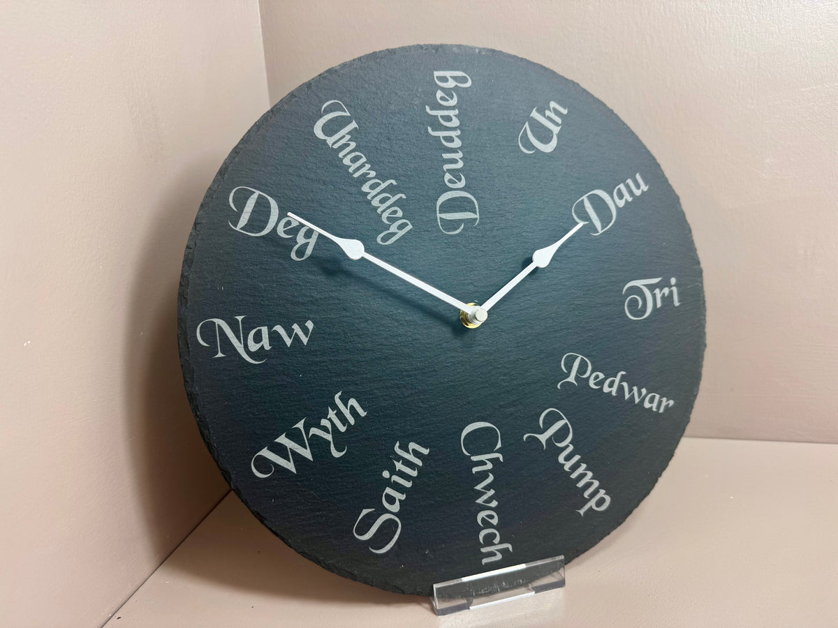 Welsh Numbers Slate Clock