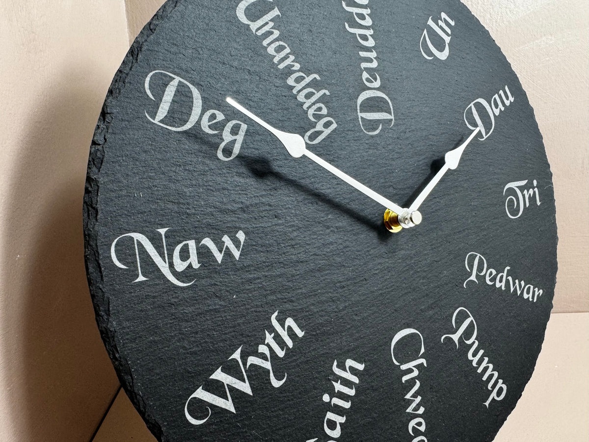 Welsh Numbers Slate Clock