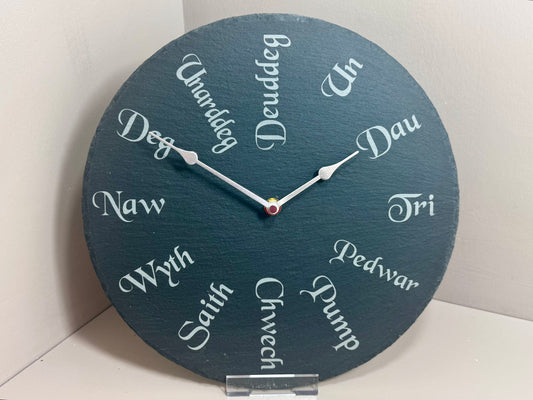 Welsh Numbers Slate Clock