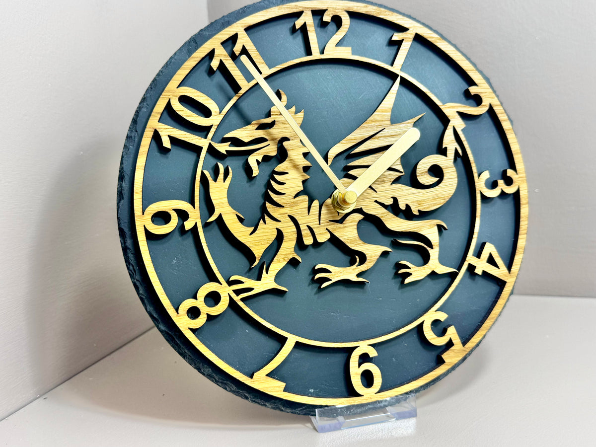 Dragon Slate and Oak Clock