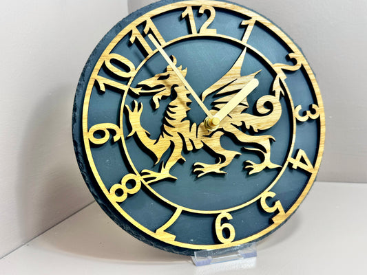 Dragon Slate and Oak Clock