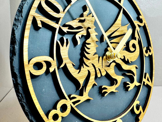 Dragon Slate and Oak Clock