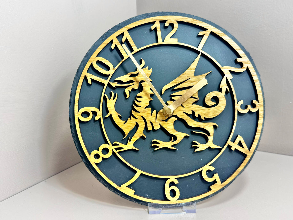 Dragon Slate and Oak Clock