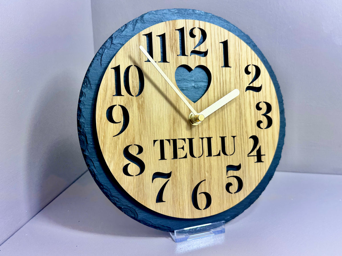 Heart Slate and Oak Clock
