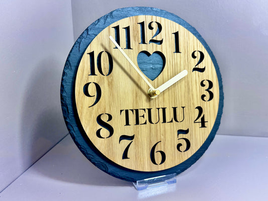 Heart Slate and Oak Clock
