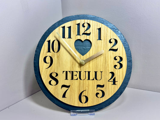 Heart Slate and Oak Clock
