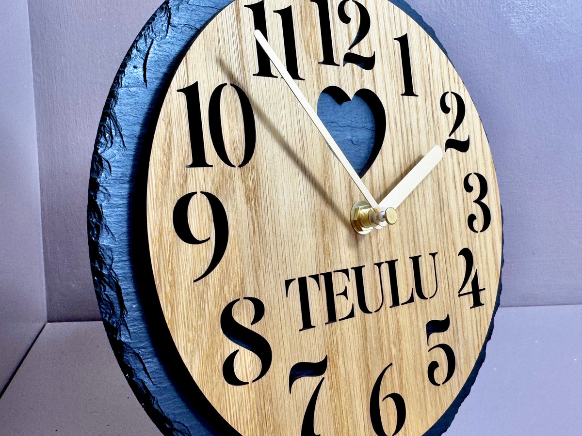 Heart Slate and Oak Clock