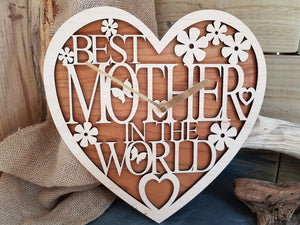 Best Mum Heart Wood Clock