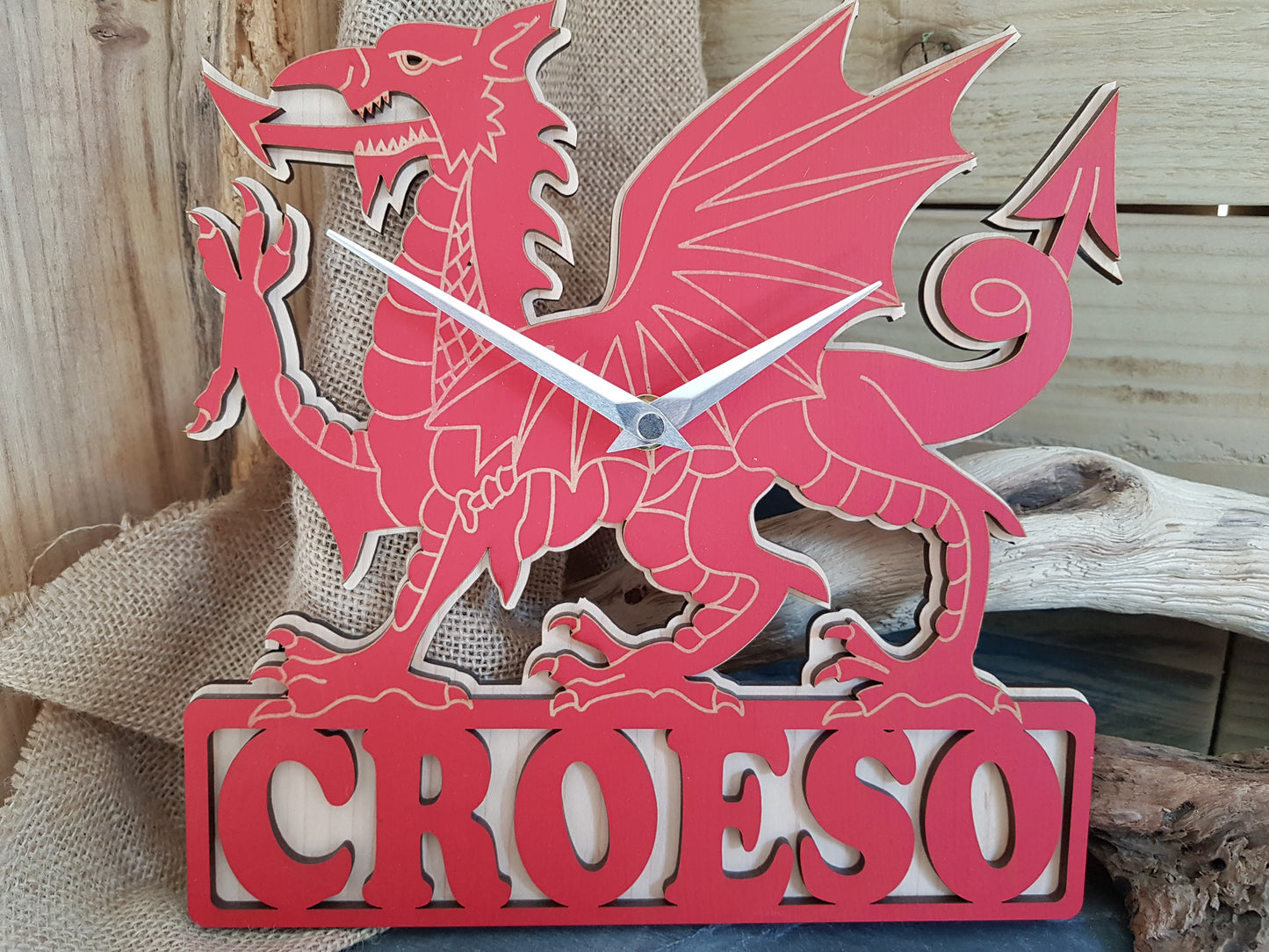 Croeso Wooden Dragon Clock
