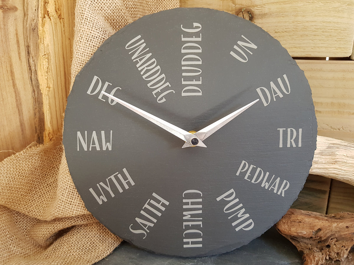 Welsh Numbers Slate Clock Dawns Welsh Gifts