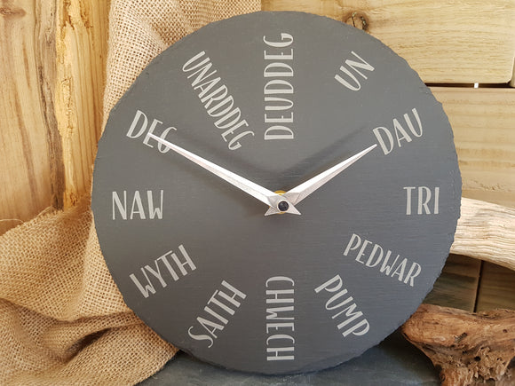 Welsh Numbers Slate Clock