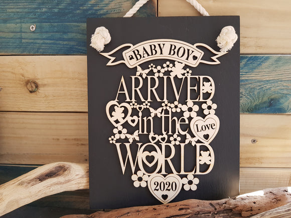 Personalised New Baby Slate & Wood Plaque
