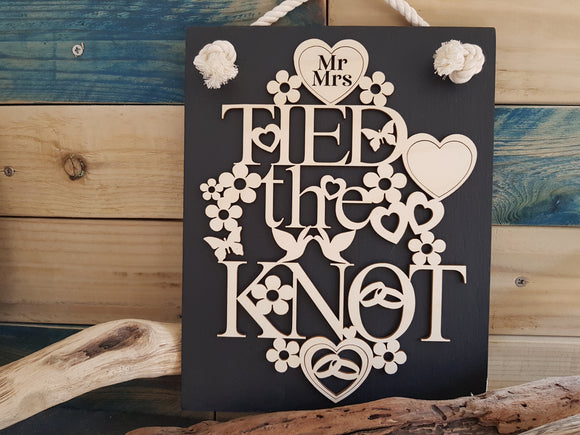Personalised Tied The Knot Slate & Wood Plaque