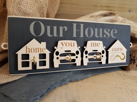 Our House Slate & Wood Key Hook
