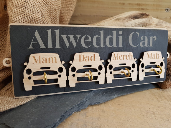 Allweddi Car Slate & Wood Key Hook