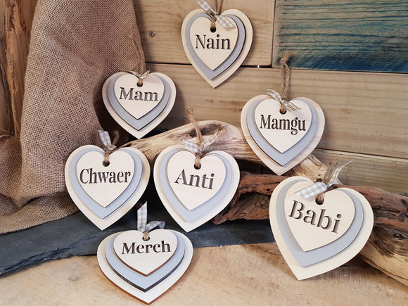 Personalised Triple Slate & Wood Heart