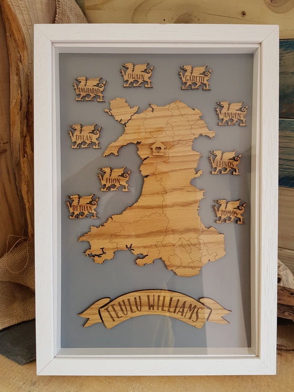 Welsh Map Family Tree Box Frame (Personalised)