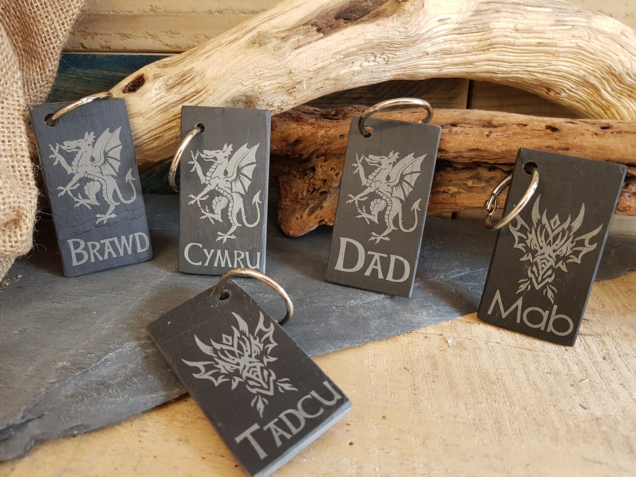 Personalised Slate Key Ring Dawns Welsh Gifts