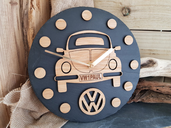 VW Beetle Slate & Wood Clock