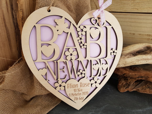 Personalised Babi Newydd Fretwork Heart