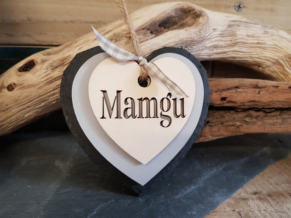 Personalised Triple Slate & Wood Heart