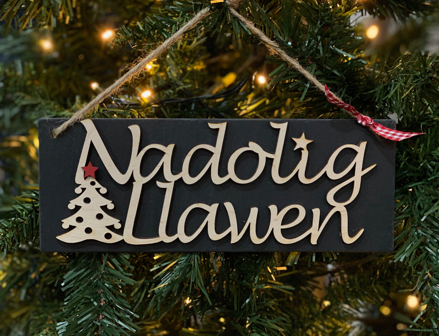 Nadolig Llawen Slate and Wood Plaque