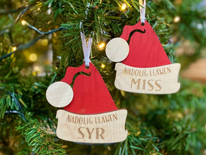 Teacher Santa Hat Wooden Bauble