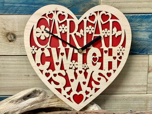 Cwtch Heart Wood Clock